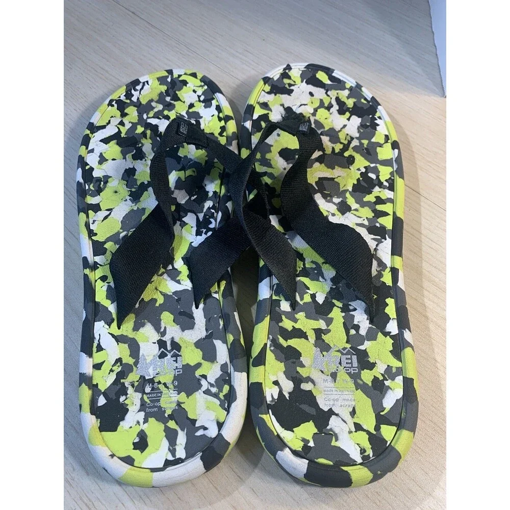 REI Co-op Recycled Mens 8/Womens 9 Wide Strap Neon Pride Flip Flops Sandals